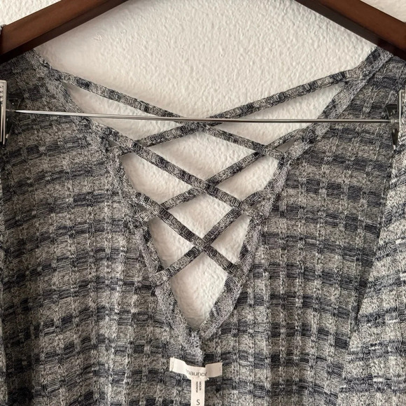 Open Front Cardigan Long Ruche Sleeve Criss Cross Open Back Slit Side Small - Picture 2 of 10